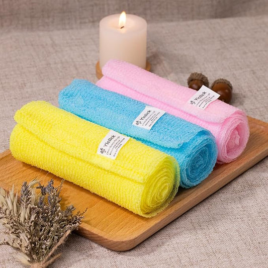Yiclick Exfoliating Washcloth Towel, Exfoliating Body Scrubber, Back Scrubber for Shower Bath Washer, Japanese Exfoliating Wash Cloth, Korean Body Scrubber Exfoliator, Body Scrub Loofah Luffa Colors