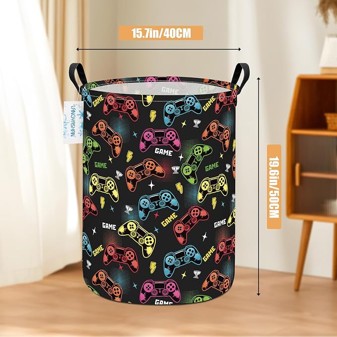 Round Laundry Basket Collapsible Storage Hamper Organizer Game | Waterproof Canvas Foldable Baskets with sturdy Handles Multi-scene Organizer for Home Play Bedroom Gift Bin
