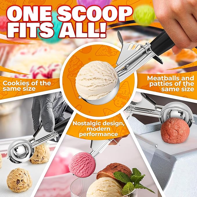 1 Oz Ice Cream Scoop with Trigger #30 - Versatile 1 Oz Scoop for Gelato, Cookie Dough Baking, Sorbet & Meatballs - Rust-Resistant Stainless Steel, Easy to Clean | Great Portion Control for Daily Prep