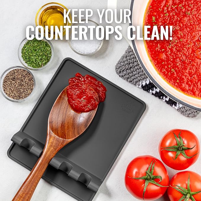 Zulay Kitchen Extra Large Silicone Utensil Rest with Drip Pad for Multiple Utensils - BPA-Free Heat-Resistant Spoon Rest & Spoon Holder for Stove Top - Kitchen Utensil Holder for Spoon - Black