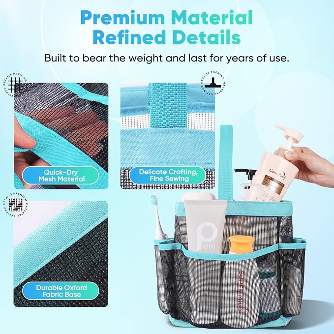 EUDELE Mesh Shower Caddy Portable for College Dorm Room Essentials, Shower Caddy Dorm with 9-Pocket Large Capacity for Beach, Swimming, Gym, Camping, Travel essentials