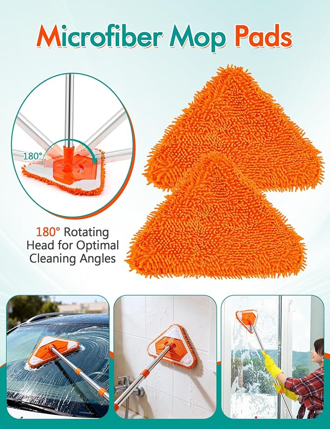 Ceiling Fan Cleaner Duster Kit, 180° Rotating 76" Long Handle | Ceiling Fan Blade Ceaner, Wall Mop Duster Cleaner Kit for Walls/Ceiling Fans/Dust/Baseboards/Floors/Blade Blinds/Doors