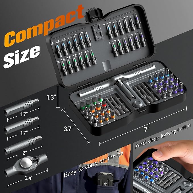 Housolution 66 in 1 Ratchet Screwdriver Set with Detachable Handle | 6.2° Ratchet Head, Multi S2 Steel Bit Free Combination, Portable Repair Tool Kit for Furniture, Computer, Bicycle, DIY
