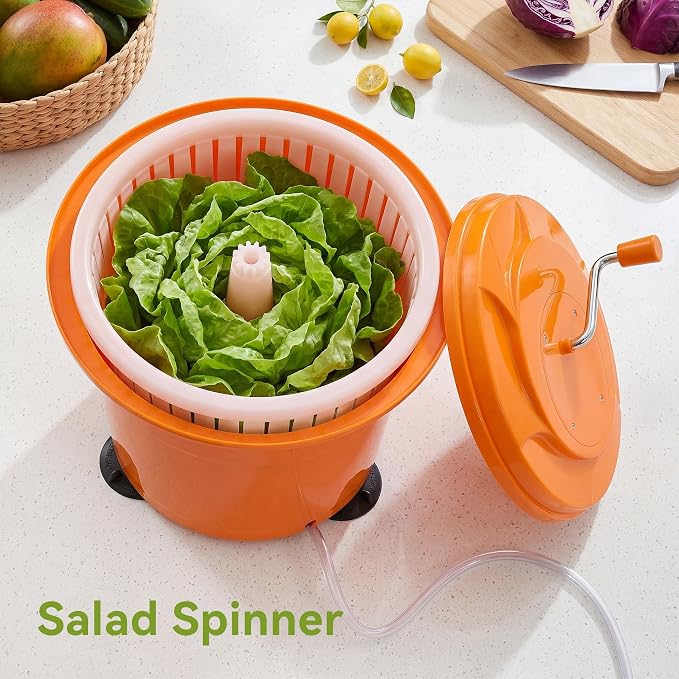 Commercial Salad Spinner, 6.6 Gal / 26.42 Qt Salad Spinner with 4.92 ft Drain Tube & Anti-Slip Feet, Large Manual Lettuce Spinner for Catering, Home, Farm