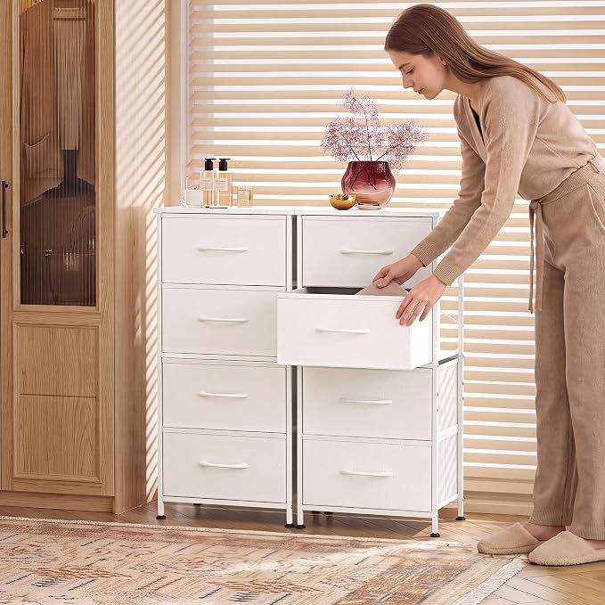 WLIVE Dresser with 4 Drawers, Storage Tower, Organizer Unit, Fabric Dresser for Bedroom, Hallway, Entryway, Closets, Sturdy Steel Frame, Wood Top, Easy Pull Handle, White