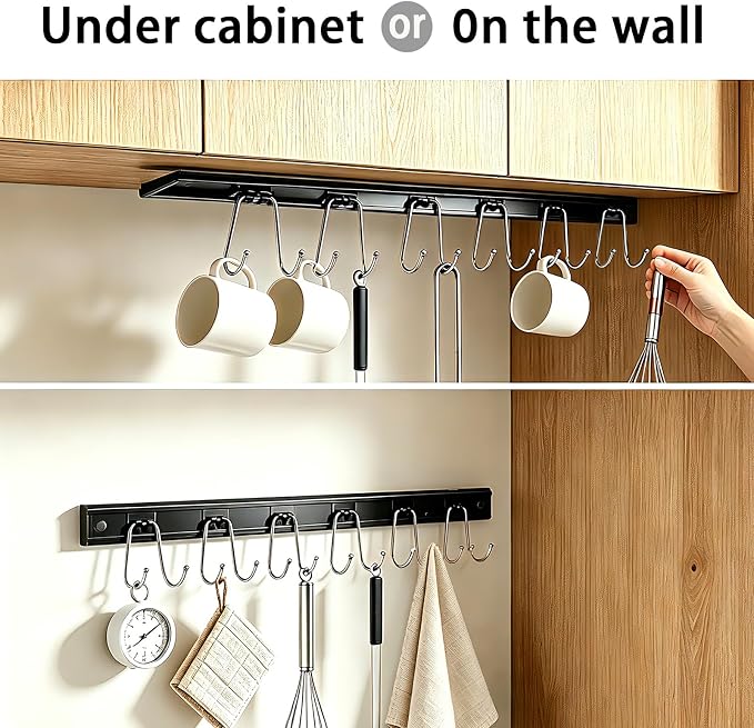 Cociat 2PCS Utensil Racks with 12 Hooks 17.2 Inch Kitchen Utensil Holders Hanging Utensil Rack Multifunctional (17.2 inch Black)