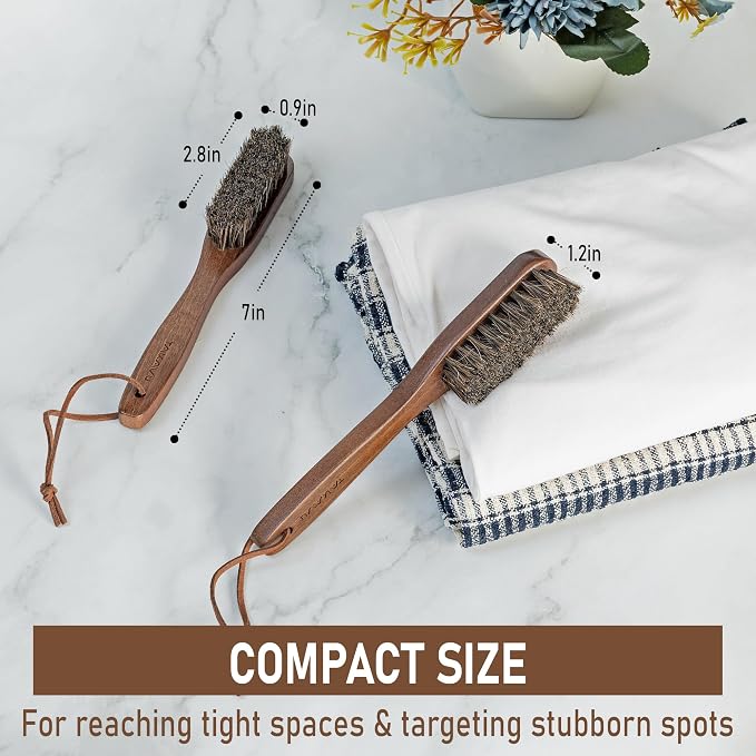 TAKAVU Horsehair Laundry Stain Brush Set, 2 Pack, Soft Bristle | Spot & Pre-Wash Cleaner for Delicate Fabrics, Clothes & Garments, Gentle Fabric Care, Removes Set-In Stains, Travel Use