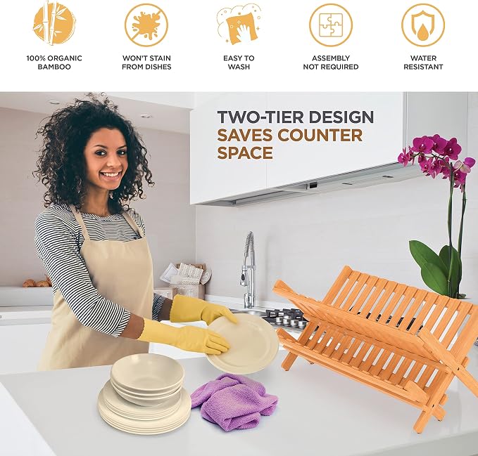 Bambüsi Bamboo Dish Drying Rack and Utensil Holder Set Bundle