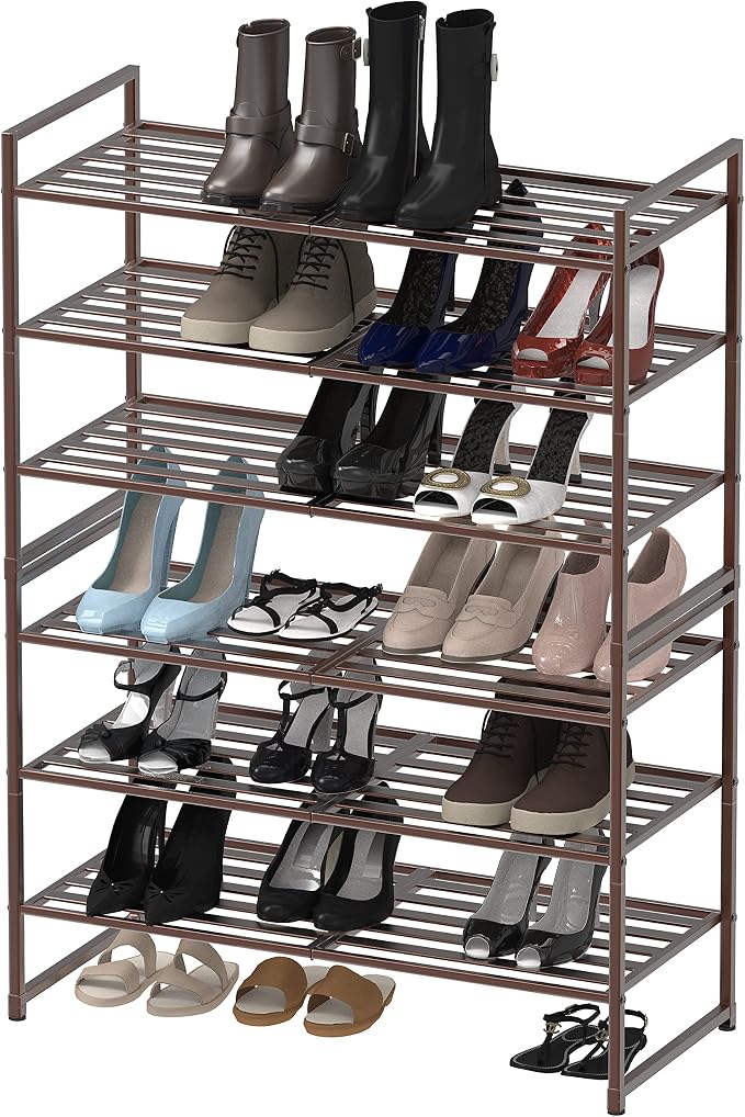 Simple Houseware 3-Tier Stackable Metal Panel Shoe Rack, Bronze | 9 Pairs of Shoes Storage Organizer for Closet, Entryway, Garage & Corridor