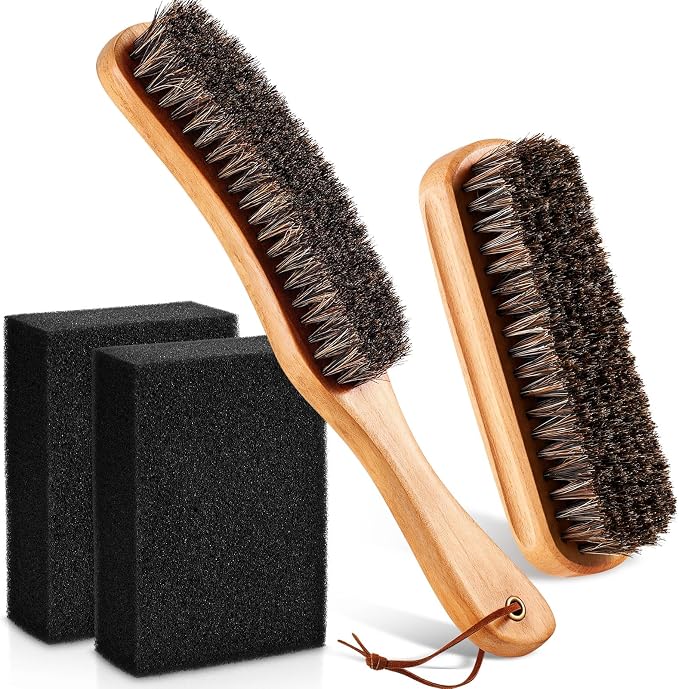 4 Pcs Horsehair Felt Hat Brush Kit with Cleaning Sponge Cowboy Clean Hat Wood Fedora Hat Cleaning Set Baseball Cap Lint Brush Remove Dust for Hair Furniture Suits Clothes(Style G)