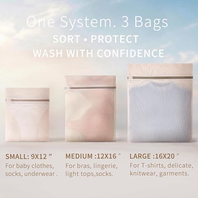 Muchfun Soft Cotton Mesh Laundry Bags for Delicates 1Large, 1Medium, 1Small