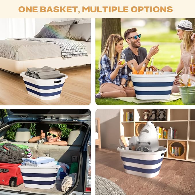 OOAMBB 43L(11.5Gallon) Collapsible Laundry Basket Plastic (Blue, 1 Pack) | Pop Up Laundry hamper/Storage Container, Foldable Laundry Basket with Large Capacity,Sturdy,Space Saver