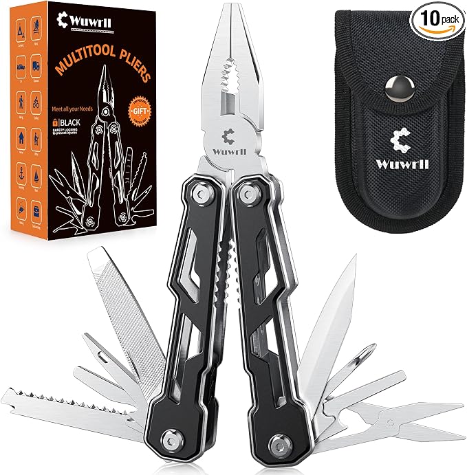 Wuwrll Multitool with Safety Locking,16-in-1 Multi Tool Stainless Steel Pocket Knife Set with Pliers, Upgrade Camping Tool Gifts for Men,for Survival, Camping, Hiking, Outdoor 10 Pcs