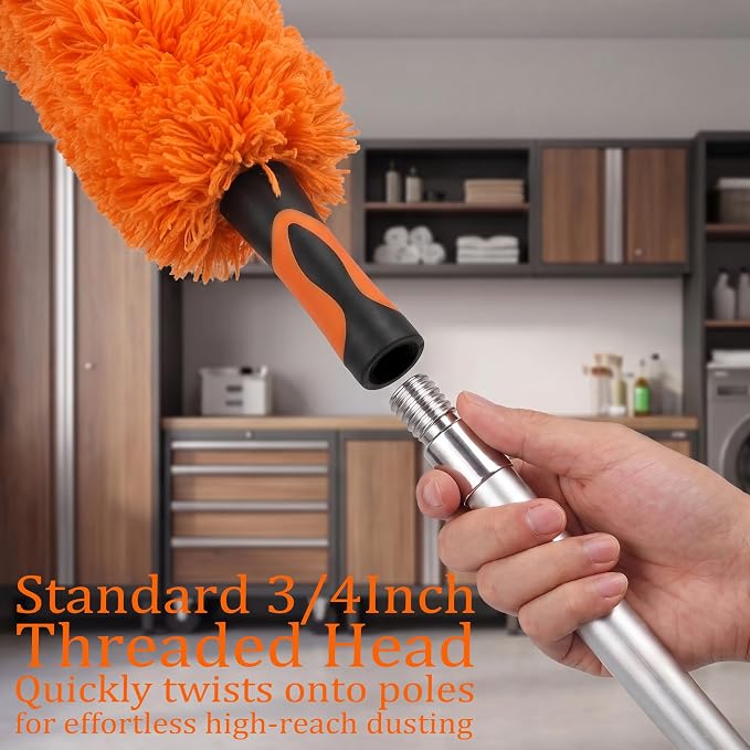 Microfiber Feather Duster for Telescopic Extendable Pole, Cleaning Duster Kit with Bendable Head & Scratch-Free Protective Tip, Washable Dusting Brush for Cleaning Ceiling Fans, Blinds, Furniture, Car