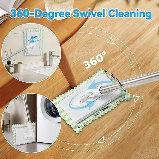 Upgraded Zero Touch Snap Grip Mini Mop, Hands Free Push Pull Handle, Easy Cloth Change Portable Cleaner for Kitchen Bathroom Car, 1 Mop & 10 Reusable Washable Cloths