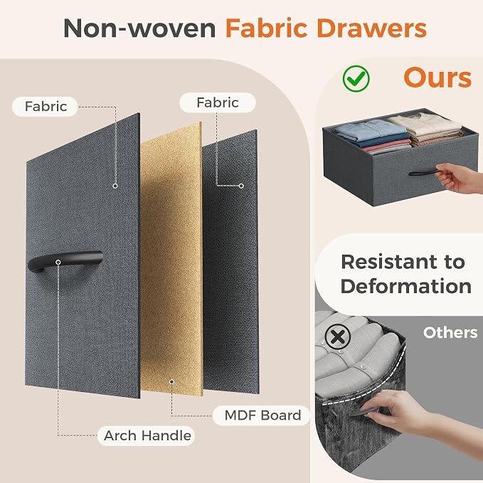 Sweetcrispy Dresser for Bedroom, 4 Drawer Storage Cabinet, Tall Nightstand | Small Fabric Dresser for Closet, Chest of Drawers, Closet Organizer, Home Furniture, Dorm, Sturdy Frame, Gray