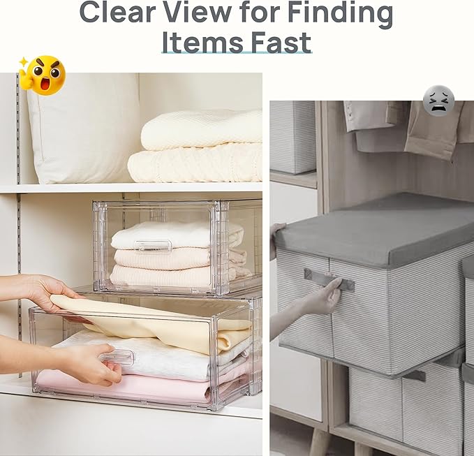 Vtopmart 2 Pack Large Clear Stackable Storage Drawers 23QT, Easily Assemble Plastic Closet Storage Bins, Dust-Proof UnderBed Organizer for Clothing, Sweater Organization