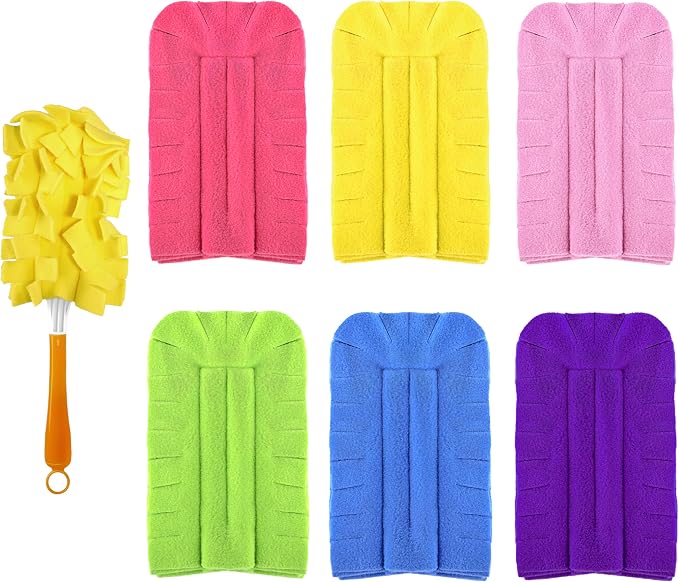 Fleece Reusable Duster Refill Compitable with Swiffer Hand Duster | 6 Pack Washable Heavy Duty Duster Pads, 360 Cleaning Pads for Fan, Window, Furniture, Floor (Handle is Not Included)