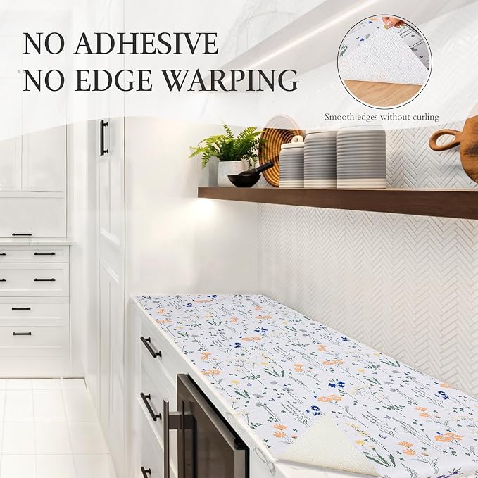 Beautysaid Shelf and Drawer Liner for Kitchen Cabinet Non Adhesive Non Slip | Shelf Paper Waterproof Washable Thickened for Dresser Pantry Shelve Bathroom Protector Liner(Floral,12 in x 20FT)
