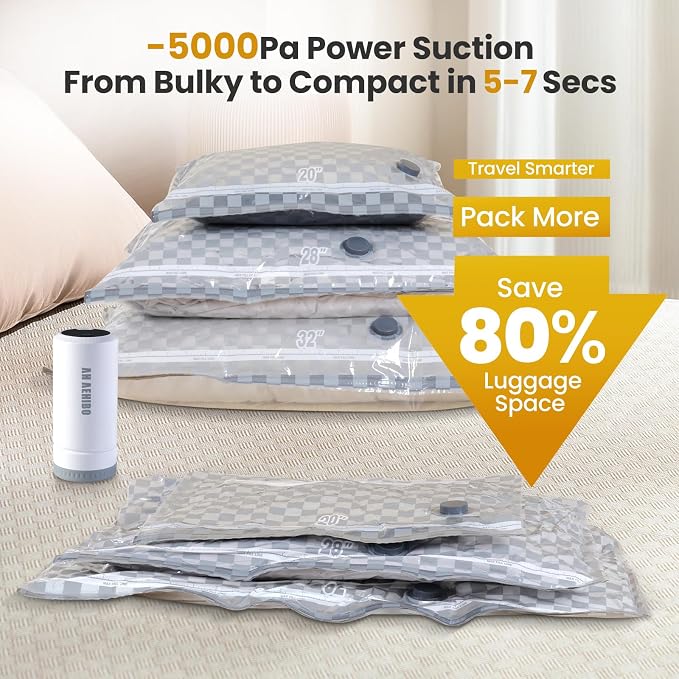 15 Pack Vacuum Storage Bags for Travel with Digital Display Air Pump,Carry-on Packing Bags for Luggage and Suitcase,Space Saver for Clothes