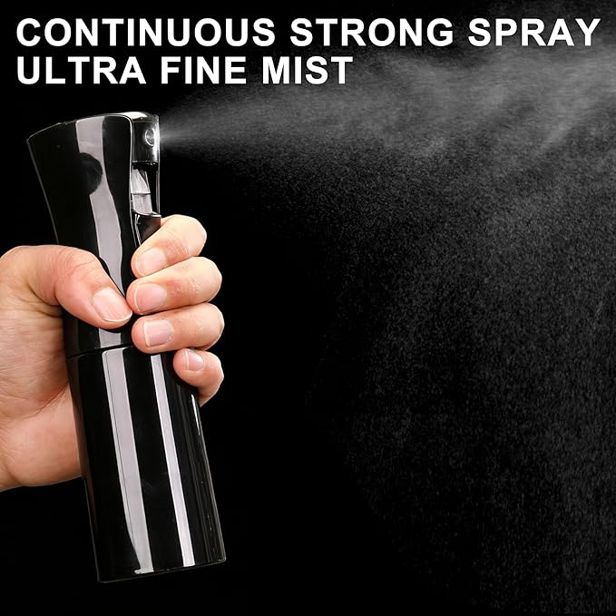 Spray Bottles For Hair, continuous spray bottle (200ml/6.8oz 2Pack) used for hair design, plants, cleaning, hair care and skin care, etc. – empty, reusable (Pure Black)