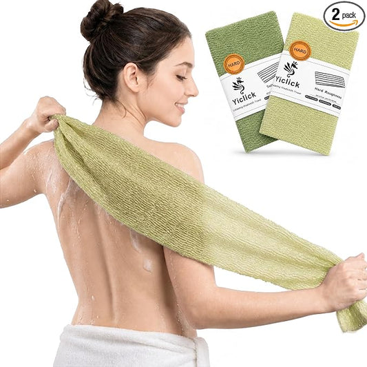 Yiclick 2PCS Exfoliating Washcloth Towel - Exfoliating Body Scrubber Exfoliator, Loofah Sponge Wash Cloth, Korean & Japanse & African Net Sponge Rag - Back Scrubber Washer (Olive Green+Grass Green)