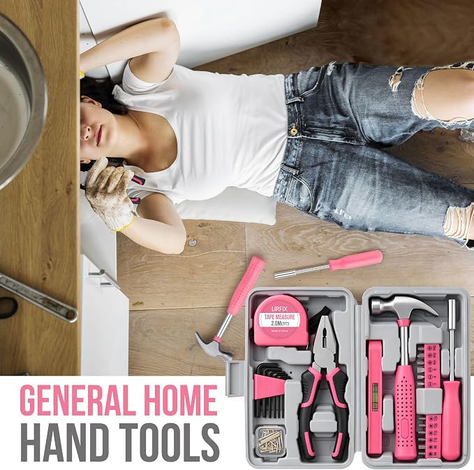 24PCS Mini Compact Pink Household Hardware Tool Set, Beginner Basic DIY Small Repair Tool Kit for Women, Home Assembly Mainten ance Hand Tools, Premium Gift Set for Household Daily Repairs ﻿