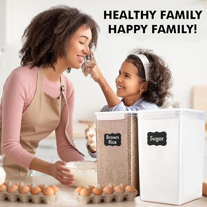 WHITE FEATHER SUPPLIES 2 PC [7 Qt / 6.5L / 220 Oz] Large Food Storage Containers with Lids Airtight - BPA Free Clear Plastic Kitchen and Pantry Storage Containers for Cereal, Flour, Sugar, Rice