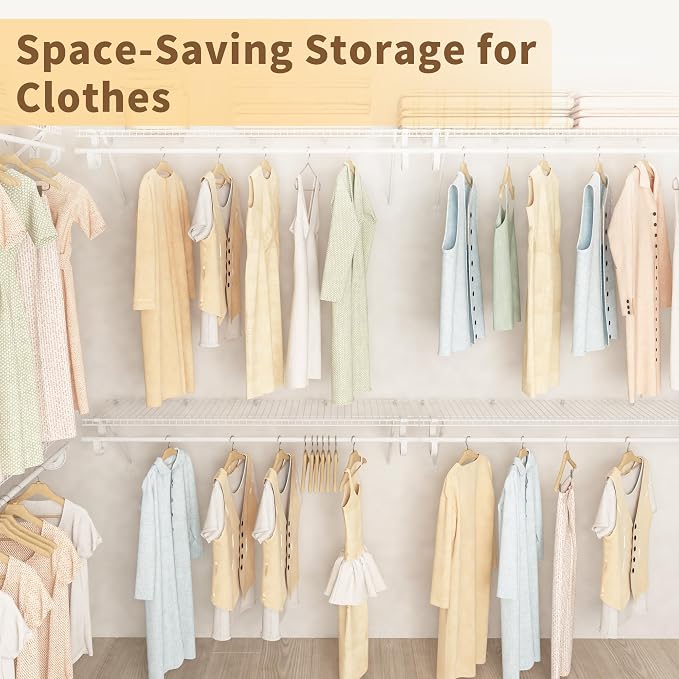 PROWORX Closet Shelves Wall Mounted with Hanging Rod, 4 Pack 4 ft x 12 in White Wire Shelving Kit, Metal Wall Shelf Organizer for Home, Pantry, Laundry Room Storage