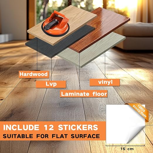 REXBETI Floor Gap Fixer Tool, Plank Gap Repair Kit, Heavy Duty Suction Cup | 45° Widened Striking Surface, 12Pcs Sticky Pads, Laminate Flooring Tool, Fixer Laminate/Vinyl Flooring/Hardwood/LVP