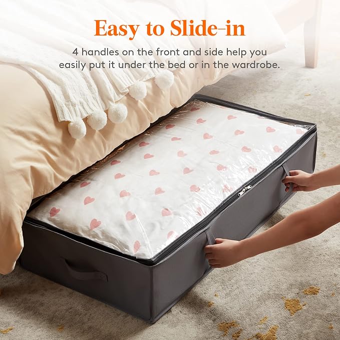 Lifewit 95L 8 Pack Under Bed Storage Containers, Large Capacity Blanket Storage Bags with Reinforced Handle, Organization and Storage for Comforters, Sheets, Clothes, Bedroom, College Dorm, Grey