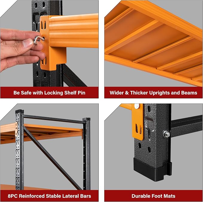 5000LBS Heavy Duty Garage Shelving Units,60" Wide & Deep Storage Shelves,Orange Metal Garage Shelves,Large Storage Rack,Steel Shelf,Industrial Shelving for Shop,Warehouse,60" W x 24" D x 70" H