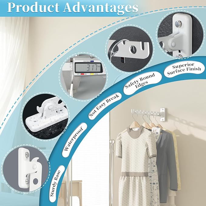 Alise Clothes Drying Rack Wall Mounted Foldable Coat Hanger,White,1P | Hangers Rack Clothes Hook Closet Storage Organizer, Swivel Space Saving Clothes Hanger Rack for Bedroom Bathroom Laundry
