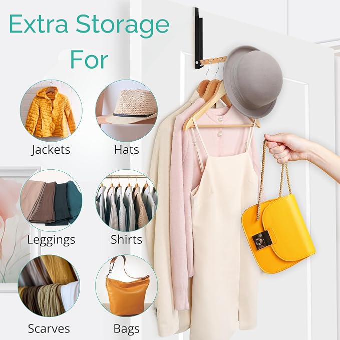 TERRA HOME Over The Door Coat Rack: Portable Folding Travel-Friendly Over The Door Clothes Hanger and Laundry Hanger, Ideal for Compact Spaces and On-The-Go Use - 2PCS (Black)