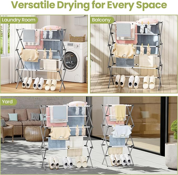 PEXCHASER Oversized Clothes Drying Rack, 45.28"H × 14.57"D