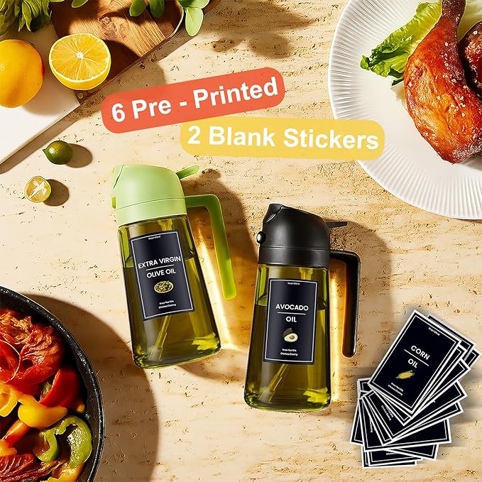 CXINYI - 16oz/470ml Olive Oil Dispenser for Kitchen with Stickers - 2 in 1 Olive Oil Sprayer for Cooking, Air Fryer, and Salad, Purple (Light-Proof Kitchen Gadget)
