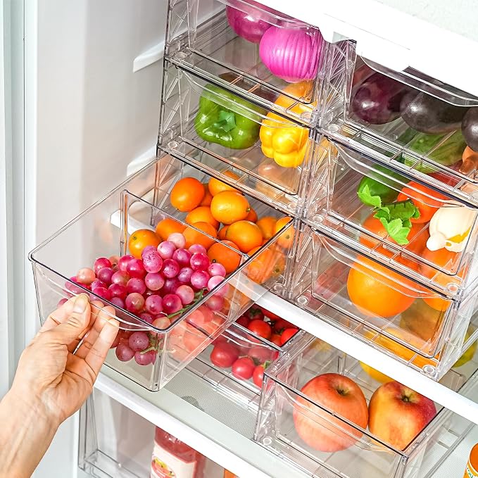 Clemate 8Pack Stackable Kitchen Storage Organizer,Pantry Organizers and Storage, Foods Organizer Bins, Fits Kitchen, Pantry, Cabinet, Closet, All Purpose Portable Household Containers
