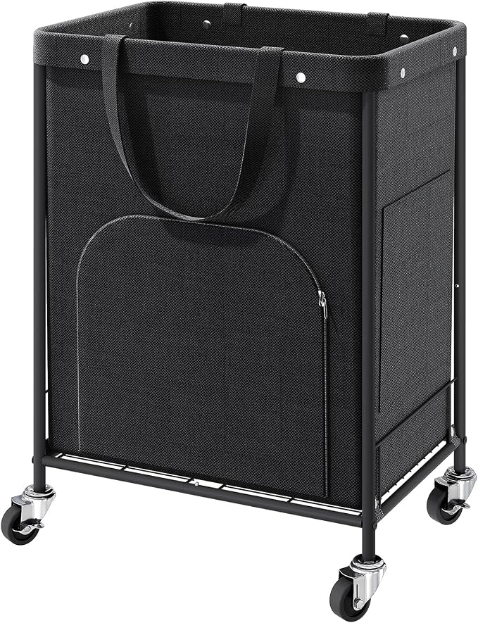 170L Large Laundry Basket with Wheels, Rolling Laundry Hamper Easy Access Clothing Minimizes Bending, Laundry Cart with 4 Silent Casters & Removable Bag for Bedroom, Bathroom, Laundry Room,Black