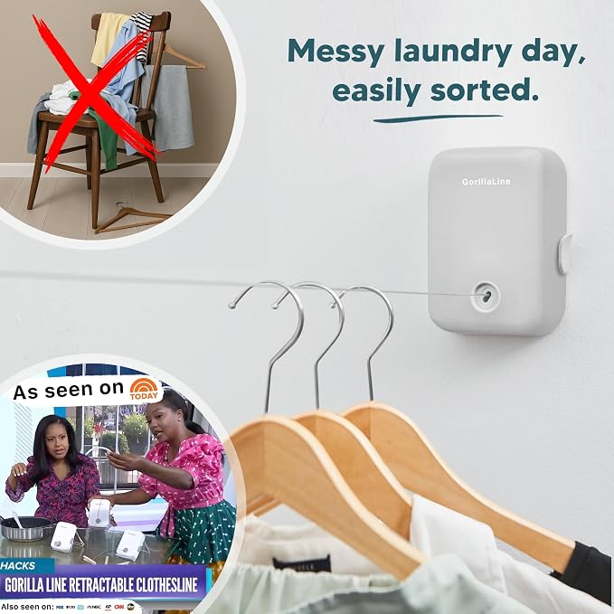 Retractable Clothesline Indoor Outdoor - GorillaLine Light Gray