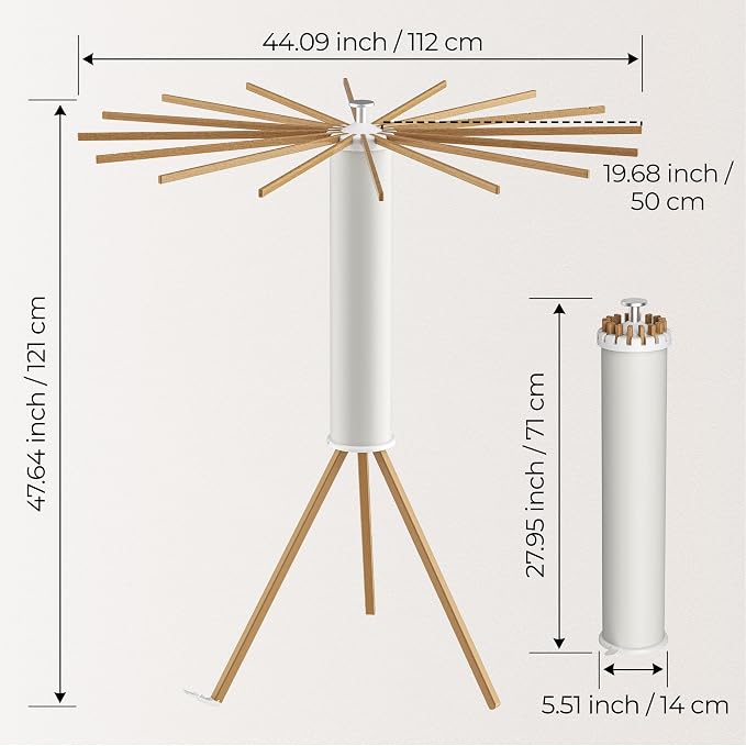 SUNOUTLY Tripod Clothes Drying Rack, Garment Rack Portable and Foldable Space Saving Laundry Drying Rack - Dryer Rack Clothing Floor Folding Balcony Bedroom Household (Beige(Wood), 16 rods)
