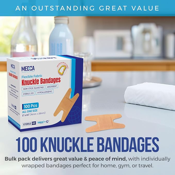 Flex Fabric Knuckle Bandages - Flexible Fabric Adhesive for Finger Care & Wound Protection - 100 Count Box