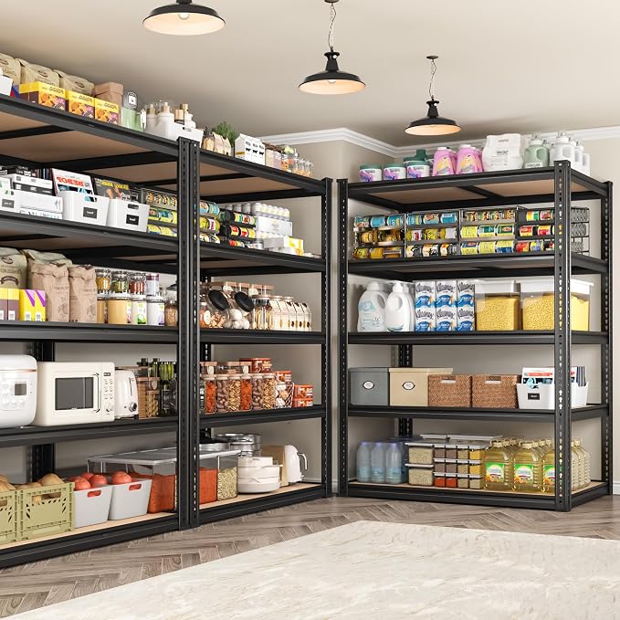 ROOMFAVE 72" H Storage Shelves 5 Tier Garage Shelving Heavy Duty,2050LBS Adjustable Metal Shelving Unit, Garage Shelves for Basement, Warehouse, Pantry, Closet, 72" H x 35.5" W x 16" D, Black,3PCS