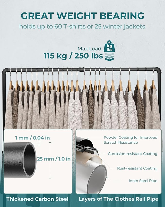 OROPY Clothing Rack, 2 Pack Heavy Duty Clothes Rack Freestanding | Industrial Pipe Clothing Rack Free Standing, Detachable Clothes Rack, Garment Storage, Max 247lbs, Easy Easy Assembly, Black
