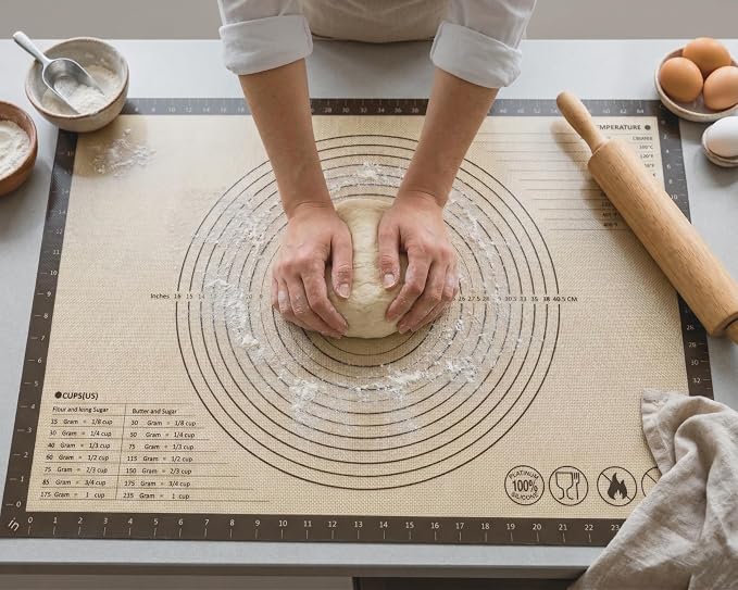 Silicone Pastry Mat with Measurements, 26 x 16 Inch Extra Thick Non-Slip Nonstick Large Baking Mat for Dough Rolling, Kneading, Fondant and Pie, Gray