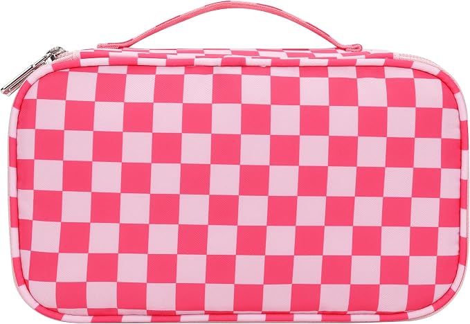 Relavel Makeup Bag, Cute Travel Cosmetic Bag, Small Pink Make Up Bags, Portable Toiletry Storage for Women Girl, Waterproof Makeup Organizer for Gym, Camping, Trip, Daily Use - Rose Red