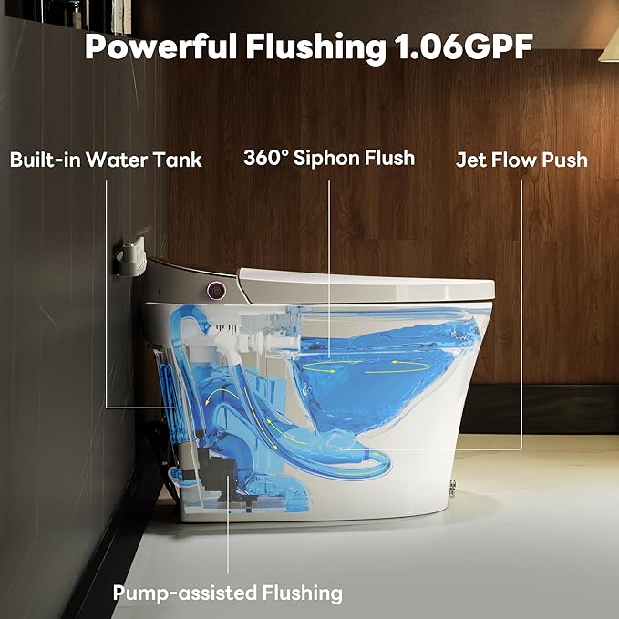 Casta Diva Smart Toilet with Bidet Built in, Auto Open/Close, Foam Shield, 1000g MaP Flush, Heated Seat, Foot Kick & Blackout Flush, Bidet Toilet with Night Light for Bathrooms