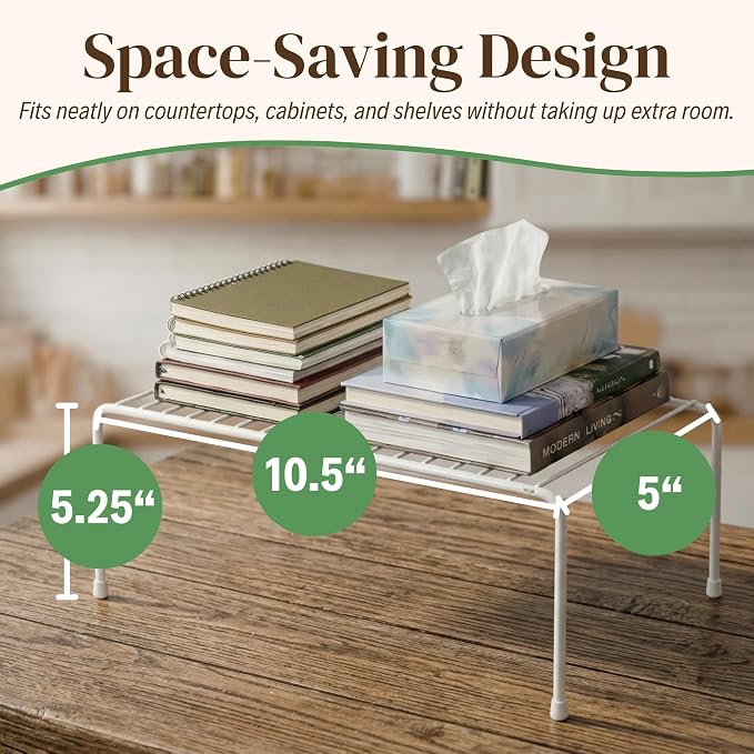 Evelots Wire Shelf Organizer Set, Metal Cabinet Shelf Risers, 6-Pack, White | 6-Pack rustproof metal wire shelf organizers create extra storage space in kitchen cabinets, pantries, freezers and bathrooms