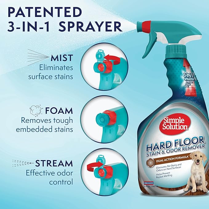 Simple Solution Hard Floor Dog Stain & Odor Remover, Enzyme Cleaner, 32oz | Dog Urine Enzyme Cleaner, Pet Floor Cleaner, Pet Cleaner Spray, Hardwood Floors, Dog Stain & Odor Remover, Pro-Bacteria