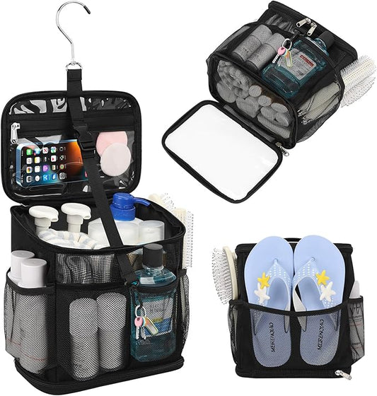 CUBETASTIC Shower Caddy Portable Mesh Shower Tote for Bathroom, Gym, Travel, Camping - Quick Dry Hanging Organizer Toiletry Bag with Handle for College Dorm Room, Men & Women