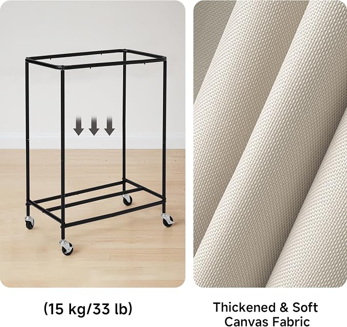 StorageWorks Laundry Hamper with Wheels and Removable Liner Bag, Beige, 90L